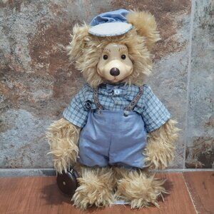 Robert Rakes Joe Joe Bear Playing Yoyo Blue Overhauls Checkered Shirt